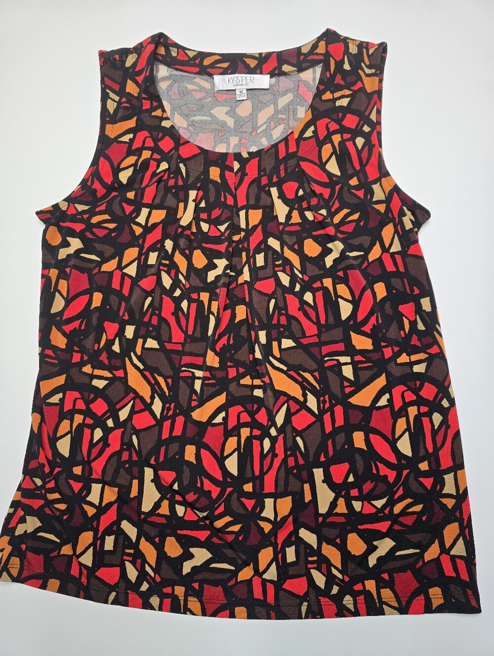 Kasper Red & Orange Printed Sleeveless Top Med